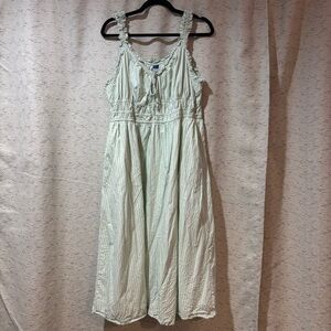 Light Green Striped Ruffled Casual Midi Dress